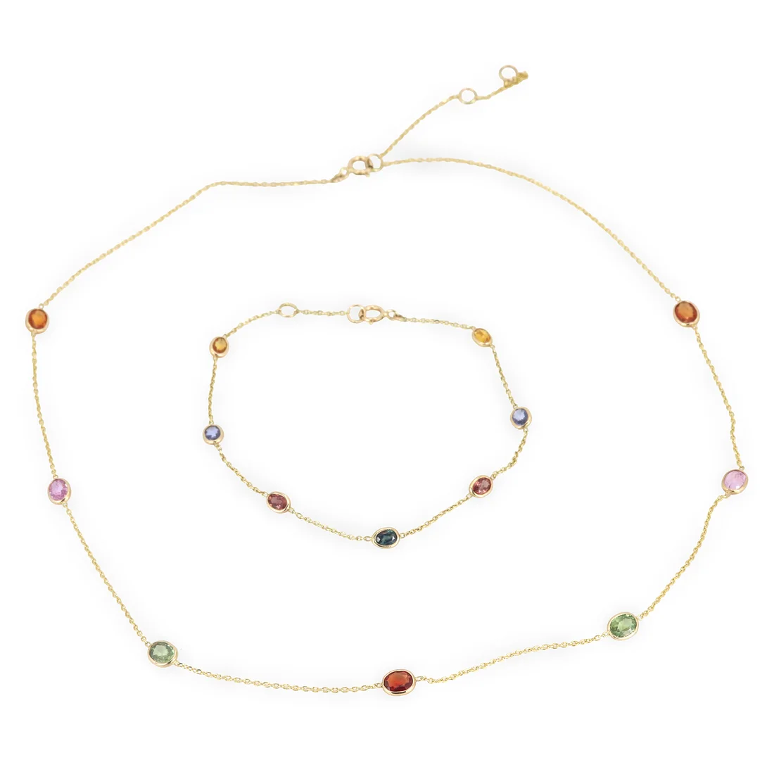 14CT GOLD SAPPHIRE JEWELLERY SET. — Necklace — Chalkwell Auctions