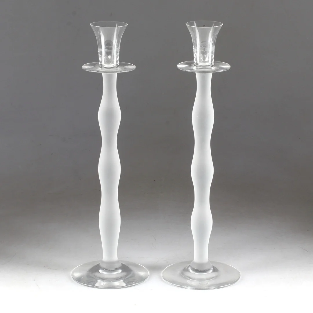 ANNA EHRNER. Ljusstakar 2 st, glas, "Celeste", Orrefors. — Candlesticks — Stadsauktion Sundsvall