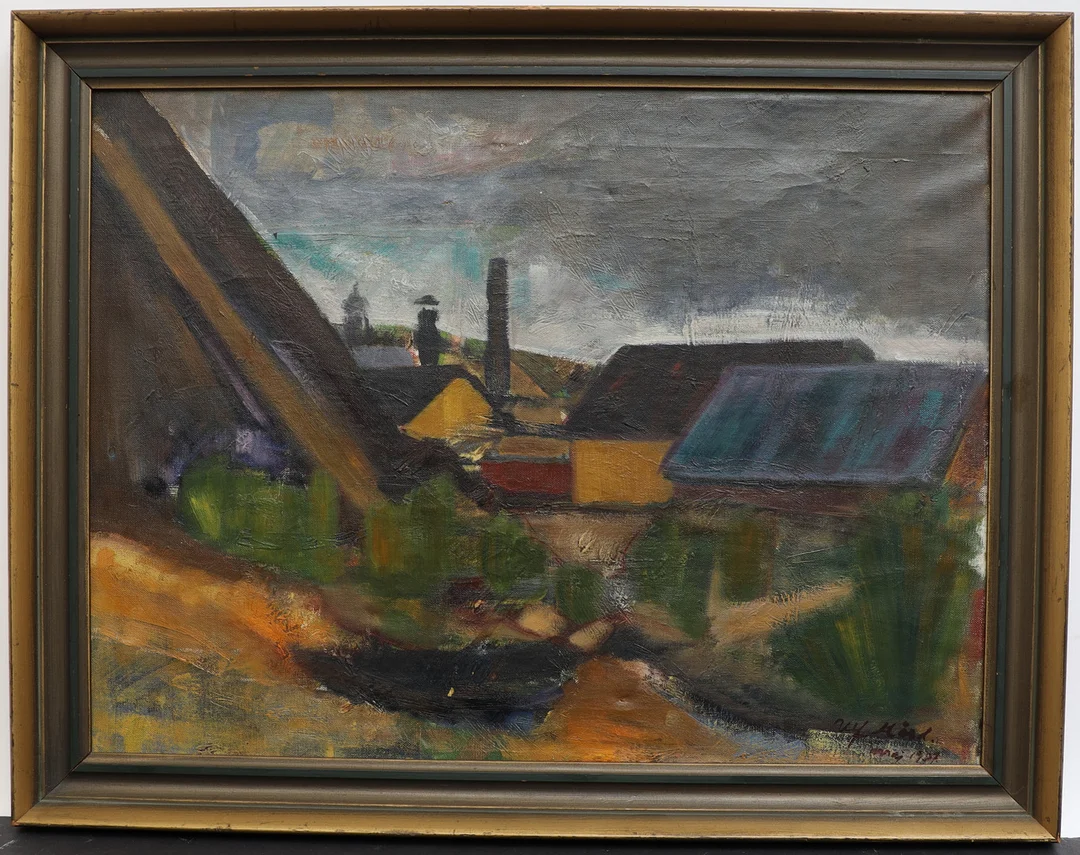 ULF HÅRD. Stadsbild, oljemålning på duk, signerad och daterad 1937. — Paintings — Falun Auktionsbyrå