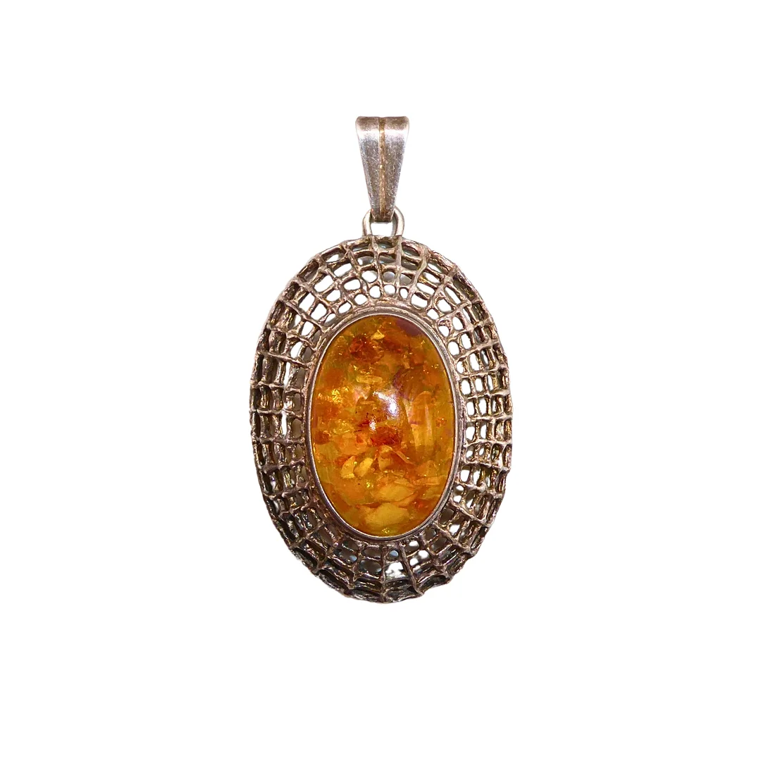 SILBERANHÄNGER MIT GROSSEM BERNSTEIN-CABOCHON, SILBER 835. — Brooches & Pendants — Auktionshaus Stuber's Hammerschlag