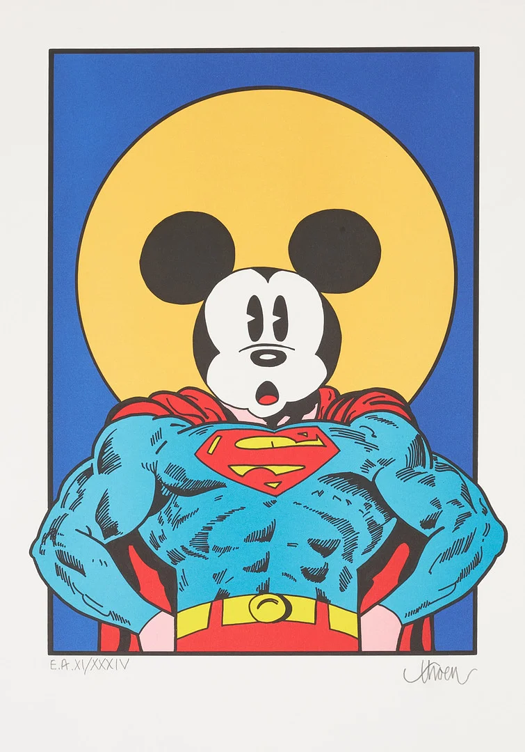 PETTER THOEN. "Super Mickey", färglitografi, signerad, numrerad EA.XI/XXXIV. — Engravings & Prints — Stockholms Auktionsverk Sickla