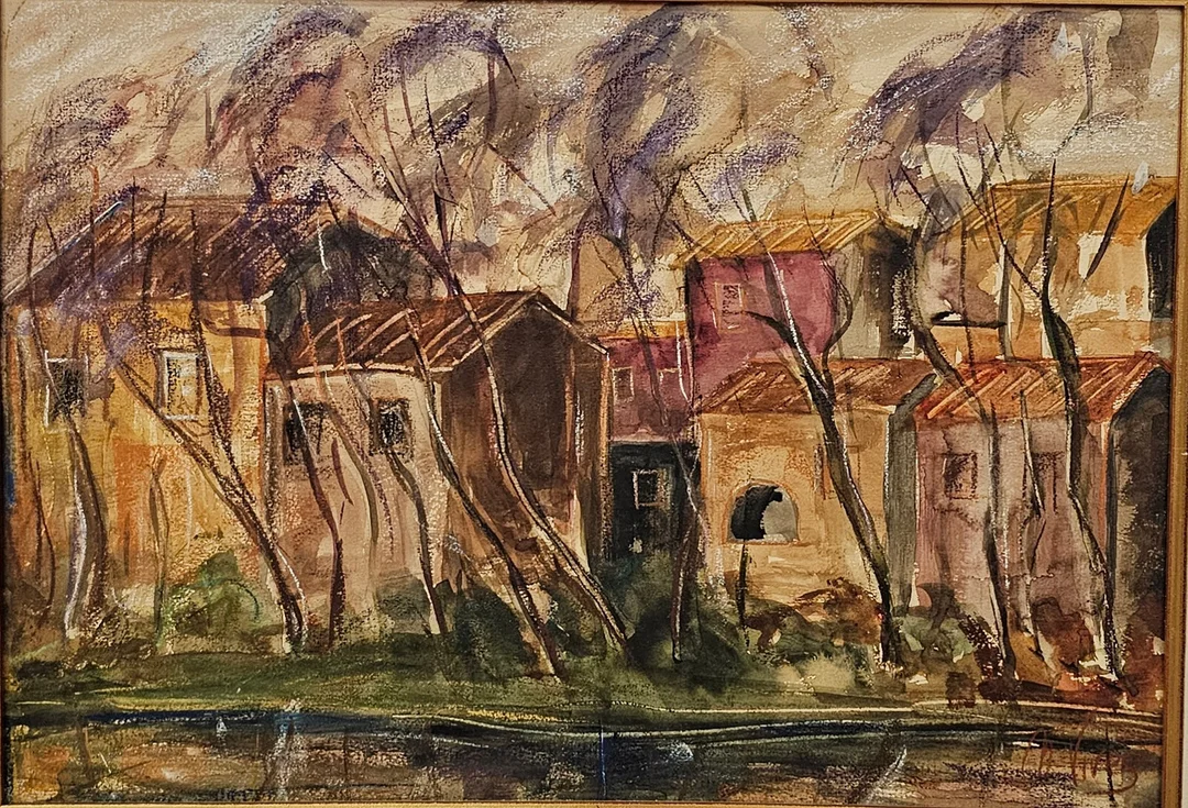 FIRMADO N. VIVES. Pueblo. Técnica mixta sobre lienzo. — Paintings — Arce Auctions