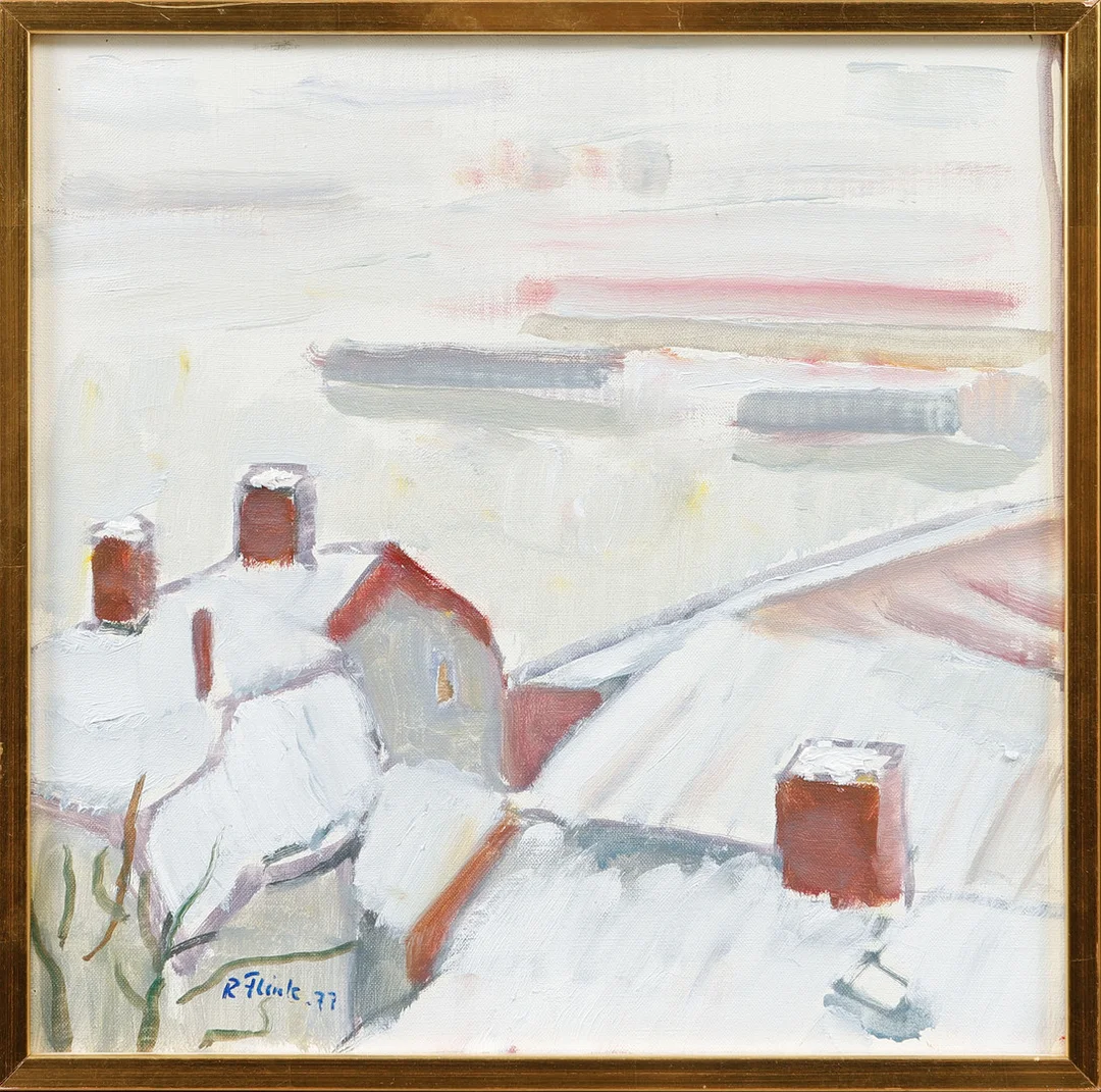 RUDOLF FLINK. Takåsar, olja på duk, signerad och daterad -77. — Paintings — Göteborgs Auktionsverk