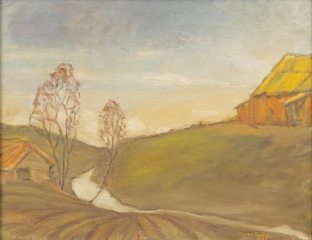 WALDEMAR DUHS (1875-1958). "Vårafton", Värmland, olja på duk, signerad och daterad 1935. — Paintings — Garpenhus Auktioner