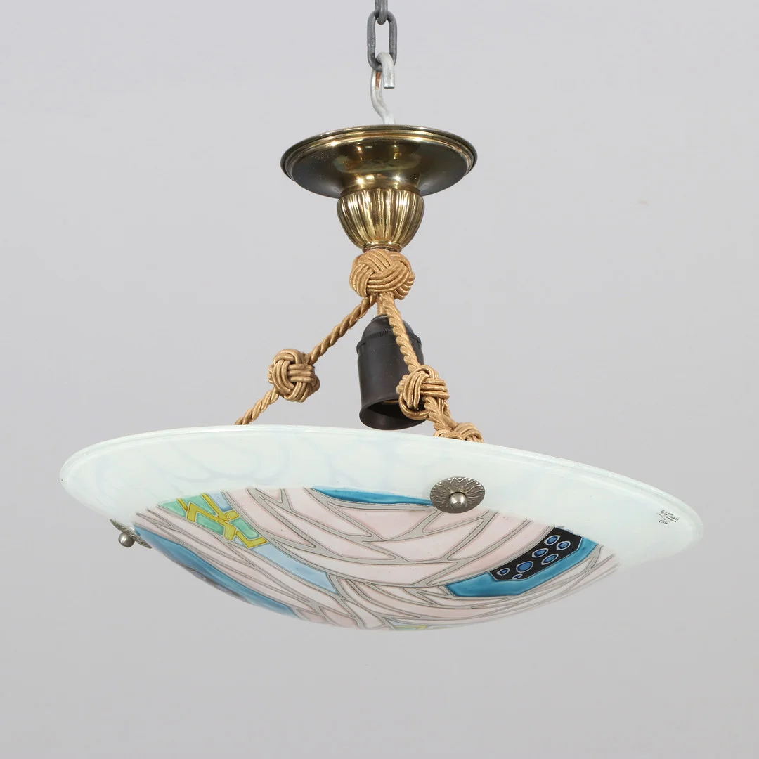 TAKPLAFOND. Bemålat glas. 1900-talets andra hälft. Otydligt signerad. — Ceiling lights — Skånes Auktionsverk
