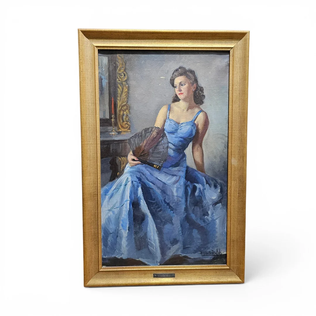ALBERT RÀFOLS CULLERÉS. Óleo sobre lienzo. "La dama del abanico". Firmado y titulado por el artista en el reverso. — Paintings — Arce Auctions
