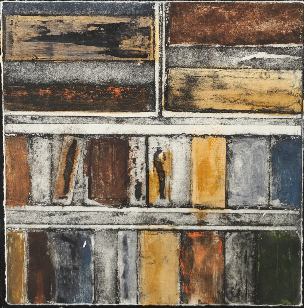RUNE PERSSON. "Det gömda arkivet", collografi, signerad R. — Paintings — Helsingborgs Auktionskammare