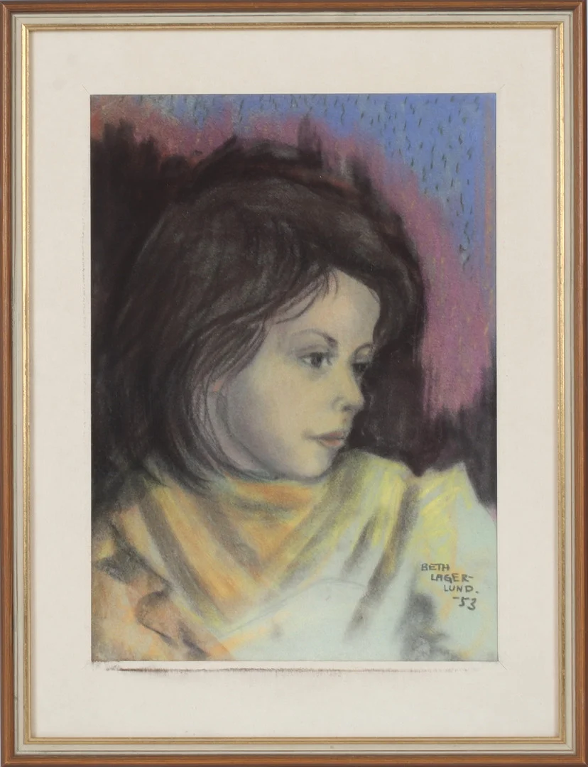 BETH LAGERLUND (1914-1975). Porträtt, pastell på papper, signerad och daterad -53. — Paintings — Stadsauktion Sundsvall