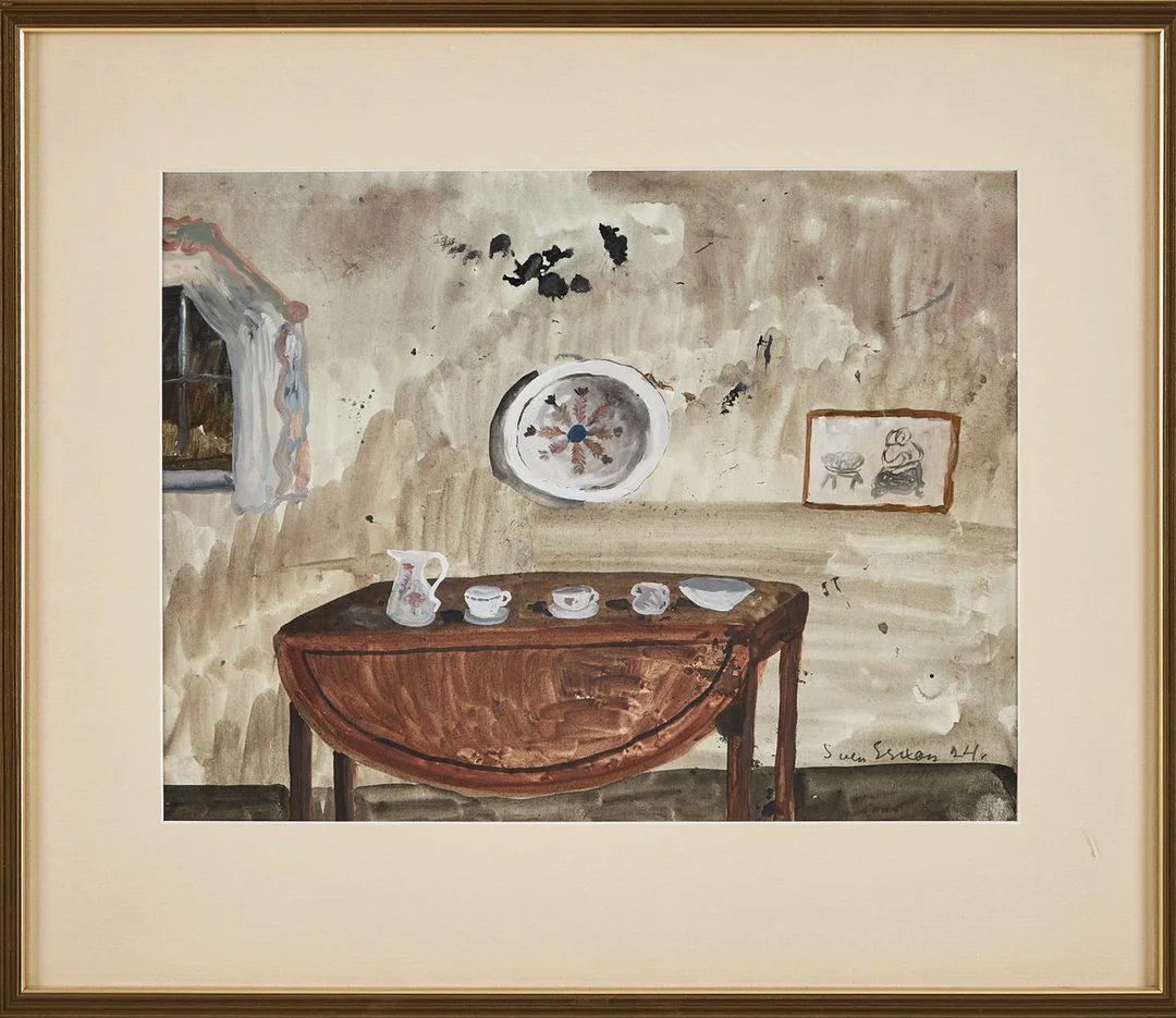 SVEN X:ET ERIXSON. Interiör, akvarell på papper, signerad. — Paintings — Stockholms Auktionsverk Magasin 5