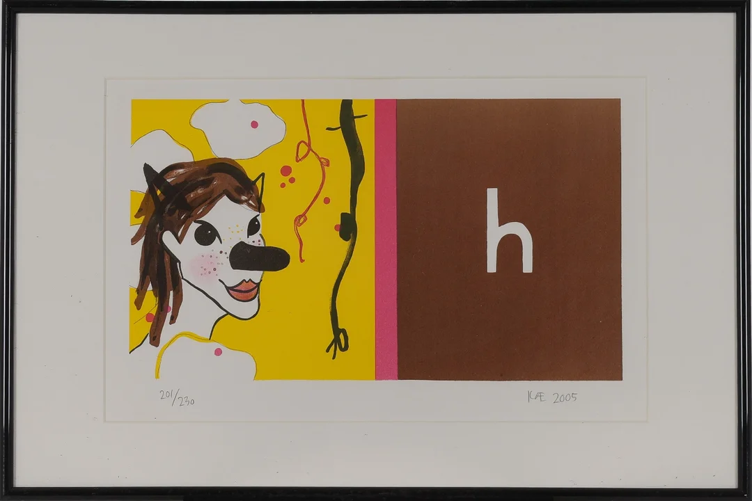 Kathrine Ærtebjerg (1969-): 'h' -Composition, lithograph in colors. 2005. — Paintings and sculptures/Prints and photography — Lauritz