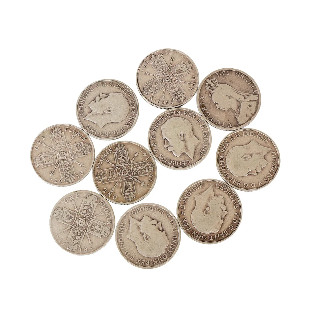 COLLECTION OF PRE 1920 FLORINS (10). — Coins & Banknotes — Bishop & Miller