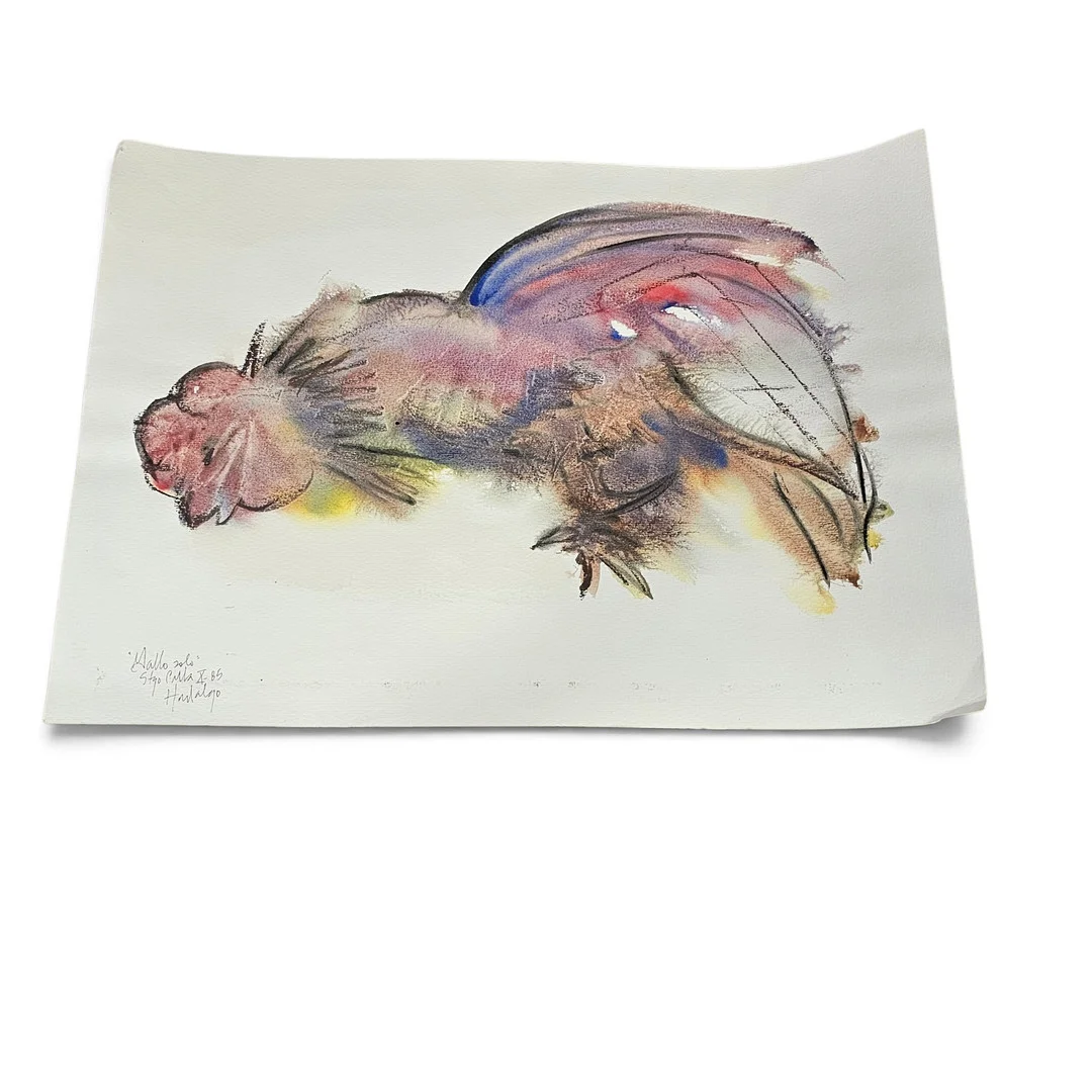 FÉLIX HIDALGO. "Gallo solo", técnica mixta sobre papel. — Drawings — Arce Auctions