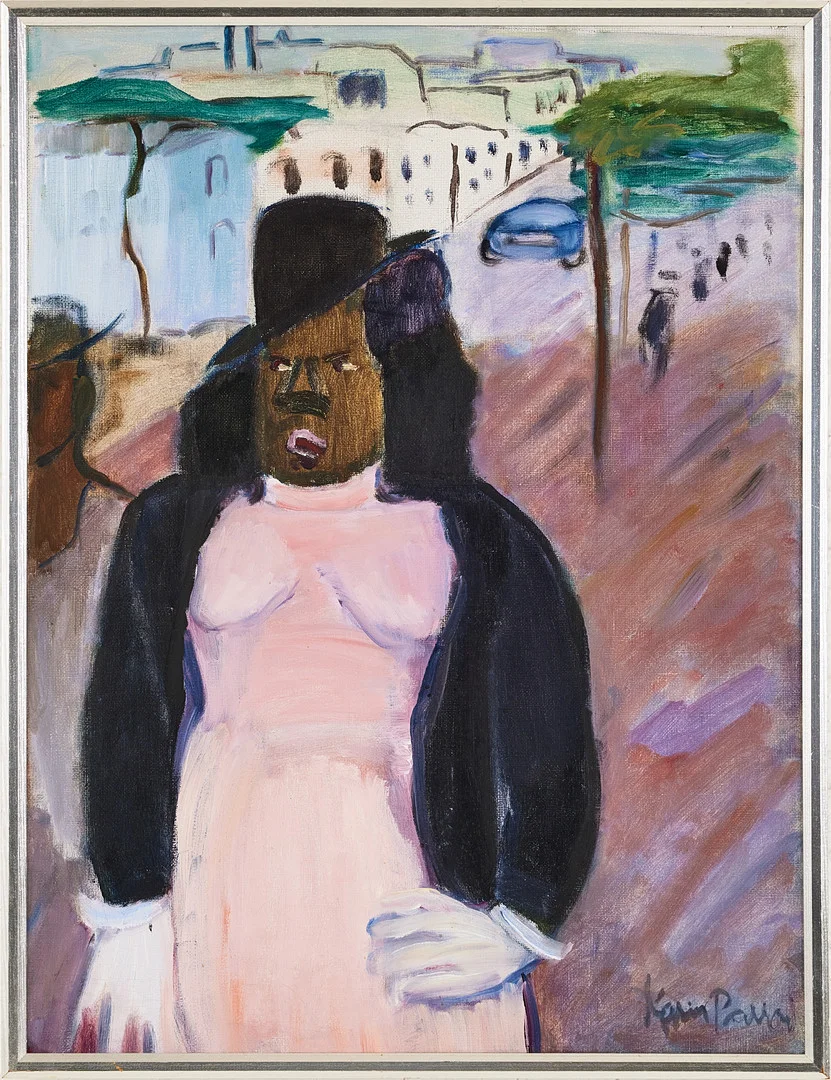KARIN PARROW. Kvinna i stadslandskap. — Paintings — Stockholms Auktionsverk Magasin 5