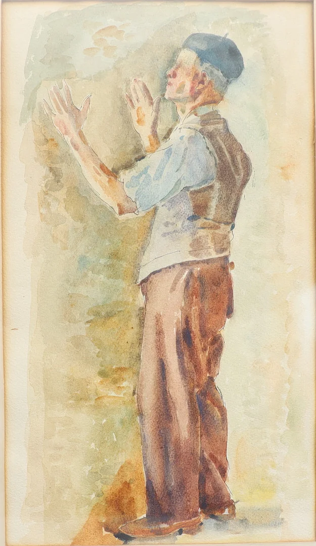 OIDENTIFIERAD KONSTNÄR. "Tro med lyfta armar" akvarell, osignerad daterad 49. — Paintings — Falun Auktionsbyrå
