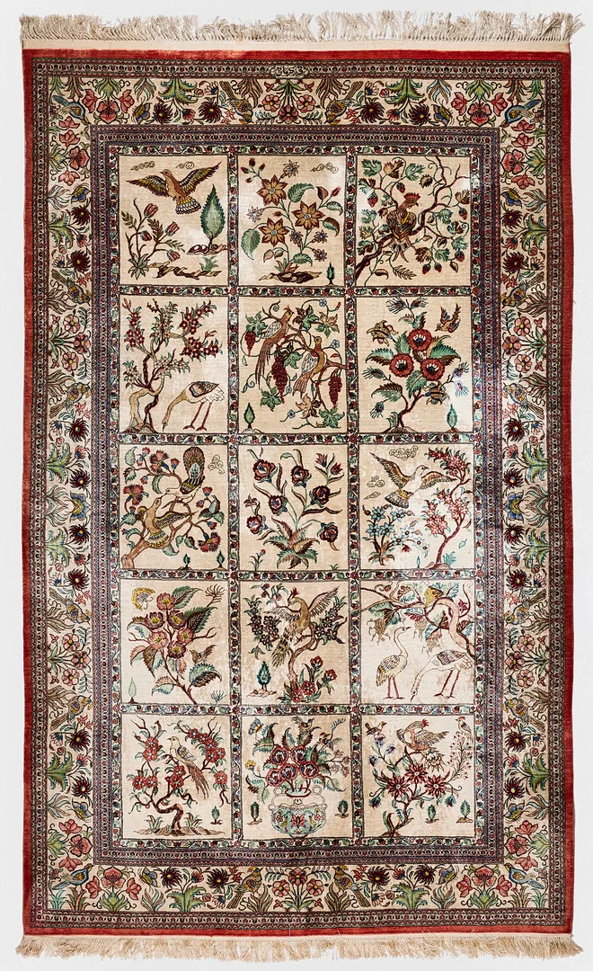 ORIENTMATTA, Ghom, silke, old, 132 x 201 cm. — Oriental Carpets & Textiles — Stockholms Auktionsverk Magasin 5
