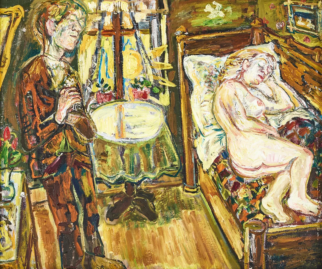 OLLE NORDBERG (1905-1986). "Uppvaktning på födelsedagen", olja på pannå. — Paintings — Stockholms Auktionsverk Magasin 5