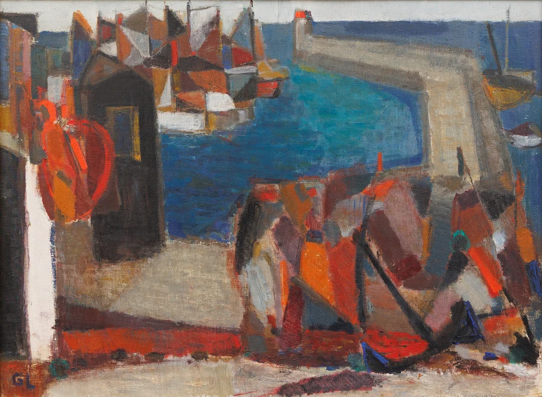 GERHARD LARSSON (1910-1990). Hamnmotiv, olja på duk, signerad GL. — Paintings — Garpenhus Auktioner