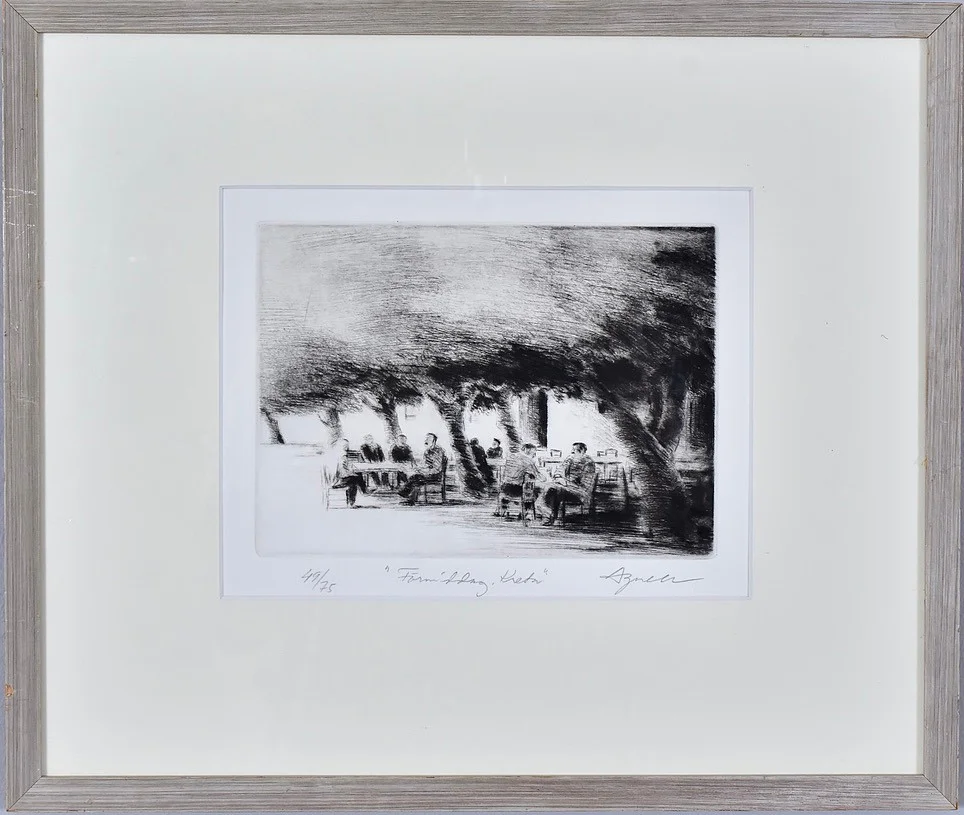 OLLE AGNELL. etsning, "Förmiddag, Kreta". — Engravings & Prints — Halmstads Auktionskammare