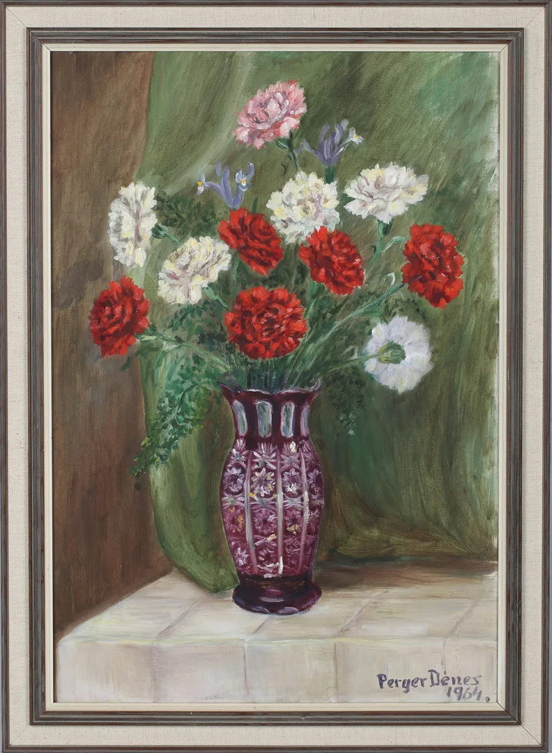 DÉNES PERGER. Blomsterstilleben, olja på duk, signerad. — Paintings — Stadsauktion Sundsvall
