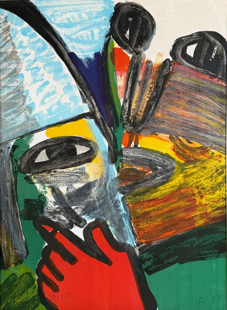 ALEXANDER KAJ LINDSTRÖM (FÖDD 1959). Faces Formatet, färglitografi, 59/150, signerad A Kaj. — Engravings & Prints — Skandia Auktion