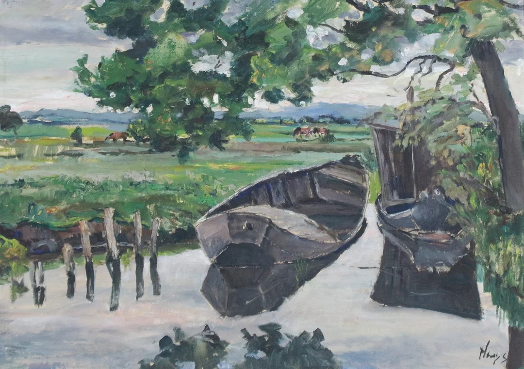 BERNHARD HUYS (1896-1973). Öl auf Leinwand, '' Boote am See ''. — Paintings — Stockholms Auktionsverk Düsseldorf/Neuss