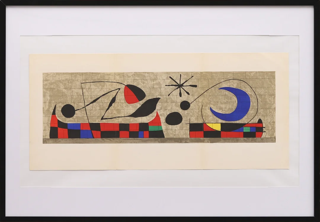 JOAN MIRÓ. EFTER. "Mur de la lune", färglitografi ur Derrière le Miroir nr 107-108-109, 1958. — Engravings & Prints — Crafoord Auktioner Malmö