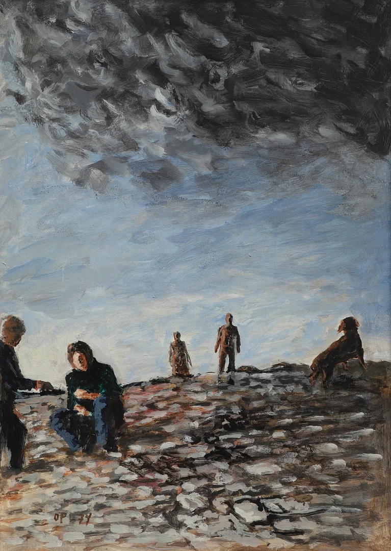 OLOF PERSSON. Akryl på pannå, "Stenletare", monogramsignerad och daterad 74. — Paintings — Ekenbergs Auktioner