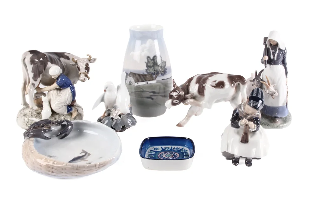 B&G and Royal Copenhagen. Collection figures etc. (8) — Glass, porcelain and ceramics/Figures — Lauritz