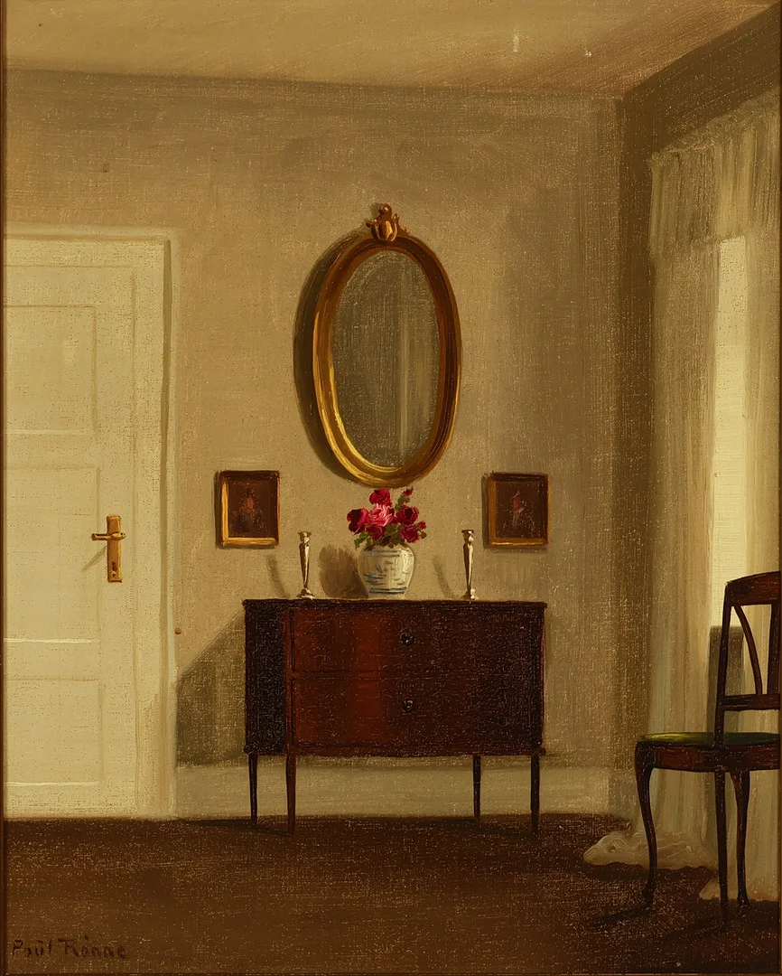 KAI DREWS. Olie på lærred, interiør, signeret Poul Rönne. — Paintings — Palsgaard Kunstauktioner