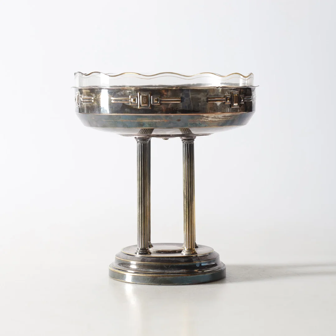 UPPSATSSKÅL, nysilver & glas, Guldsmedsaktiebolaget (GAB), Stockholm, 1900-talets första hälft. — Silver plated — Gomér & Andersson Nyköping