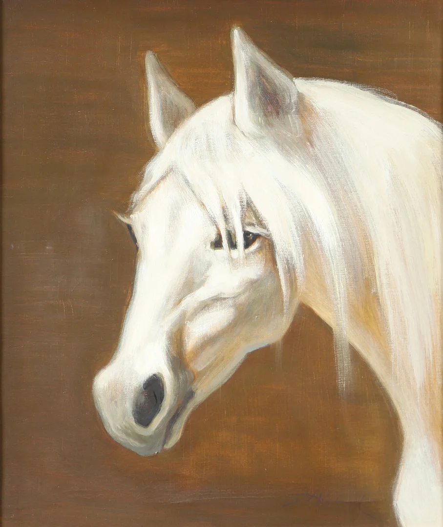 OIDENTIFIERAD KONSTNÄR. Häst, olja på duk, otydligt signerad. — Paintings — Helsingborgs Auktionskammare