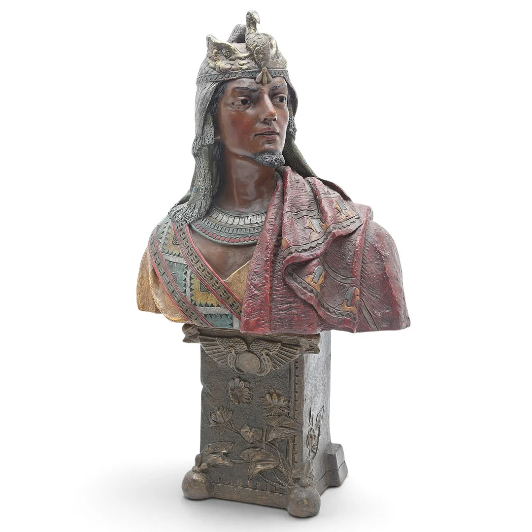 "Egipcio", busto orientalista en terracota tipo Goldscheider, del siglo XX. — European — Balclis