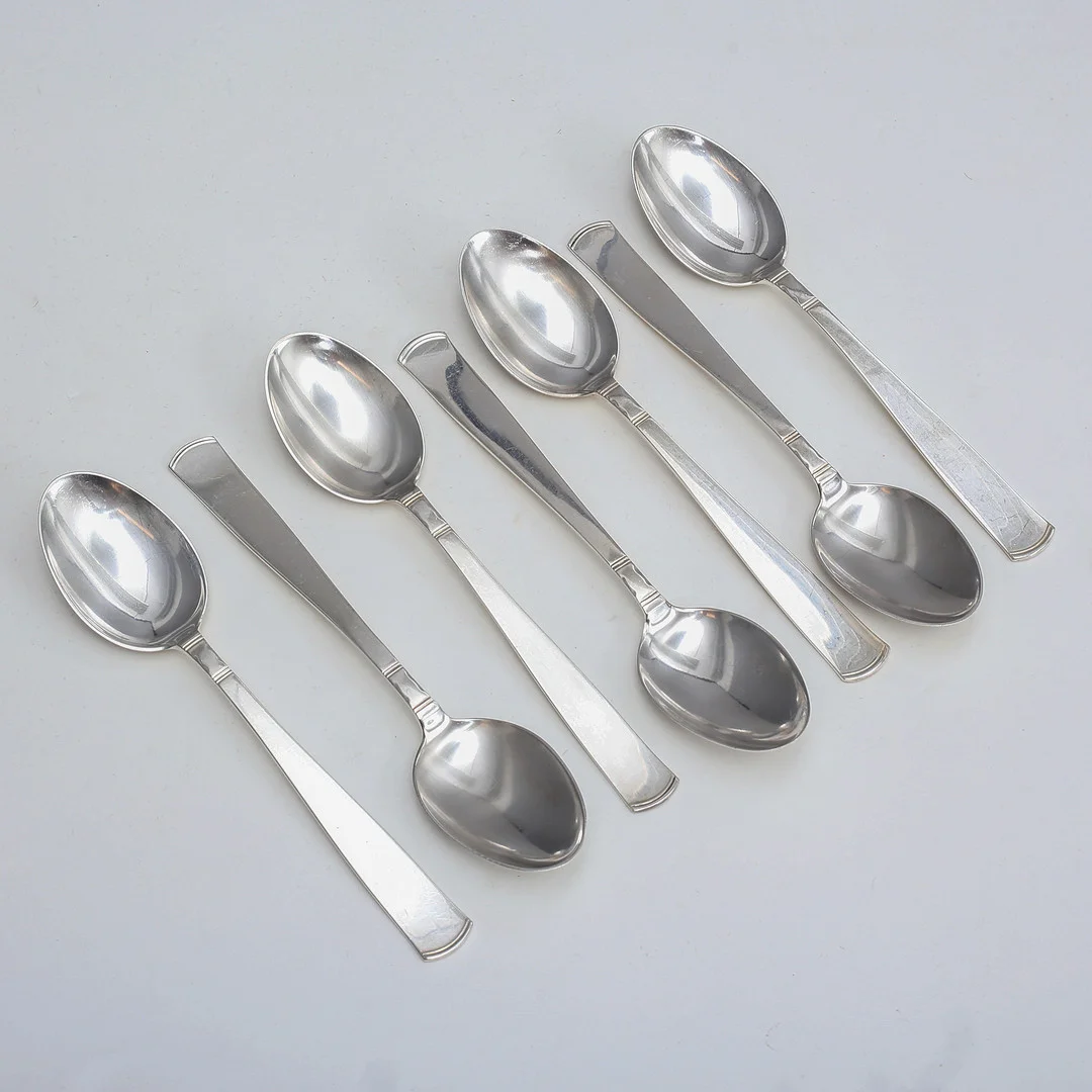 MATSKEDAR, 7 st, silver, "Rosenholm", 301 gram, Guldsmedsaktiebolaget I Stockholm 1900-talets senare del. — Silver — Auktionshuset Thelin & Johansson