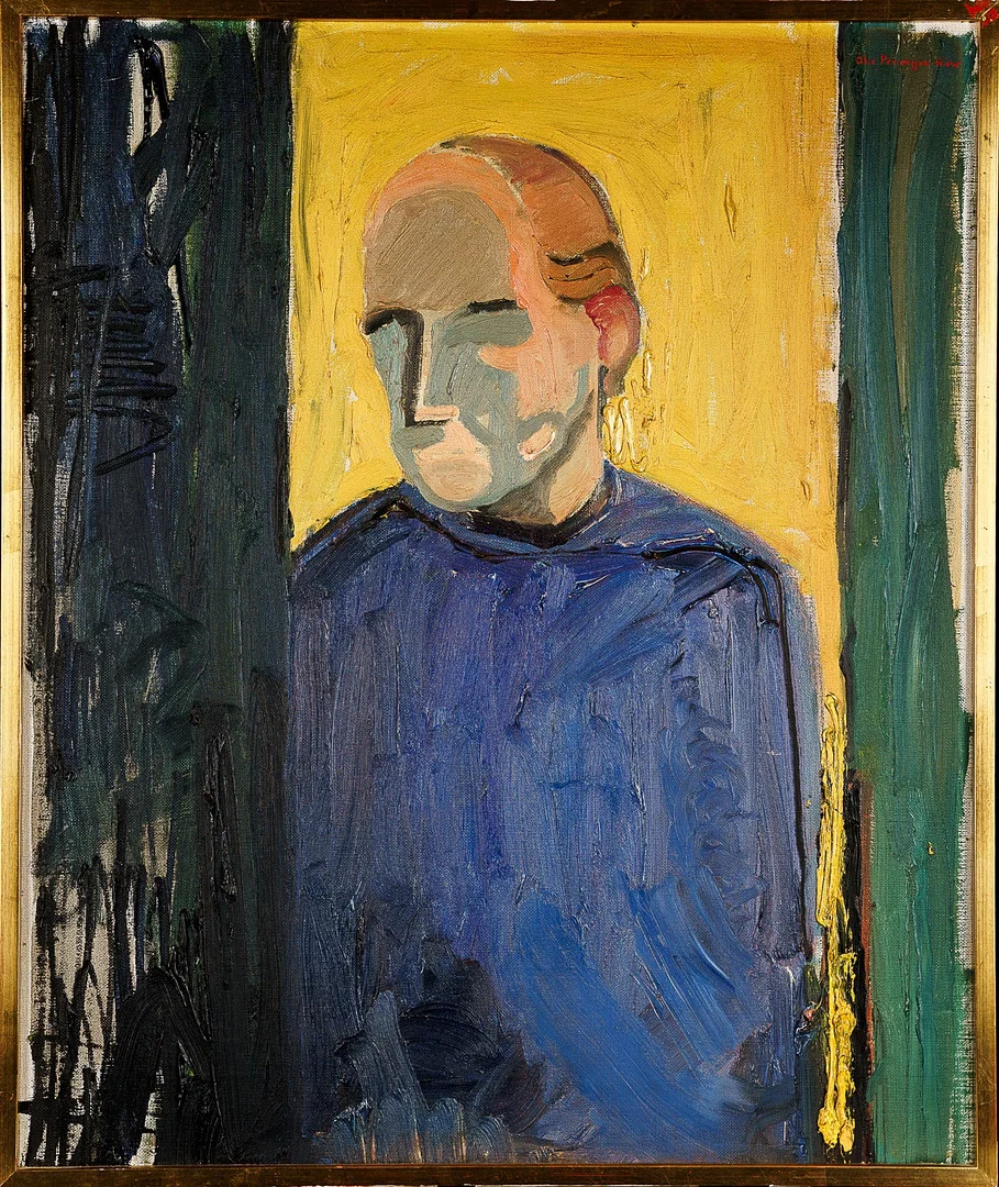 ÅKE PETTERSSON-NÅW. Olja på duk "Man i dörr" Signerad 1900-tal. — Paintings — Norrlands Auktionsverk