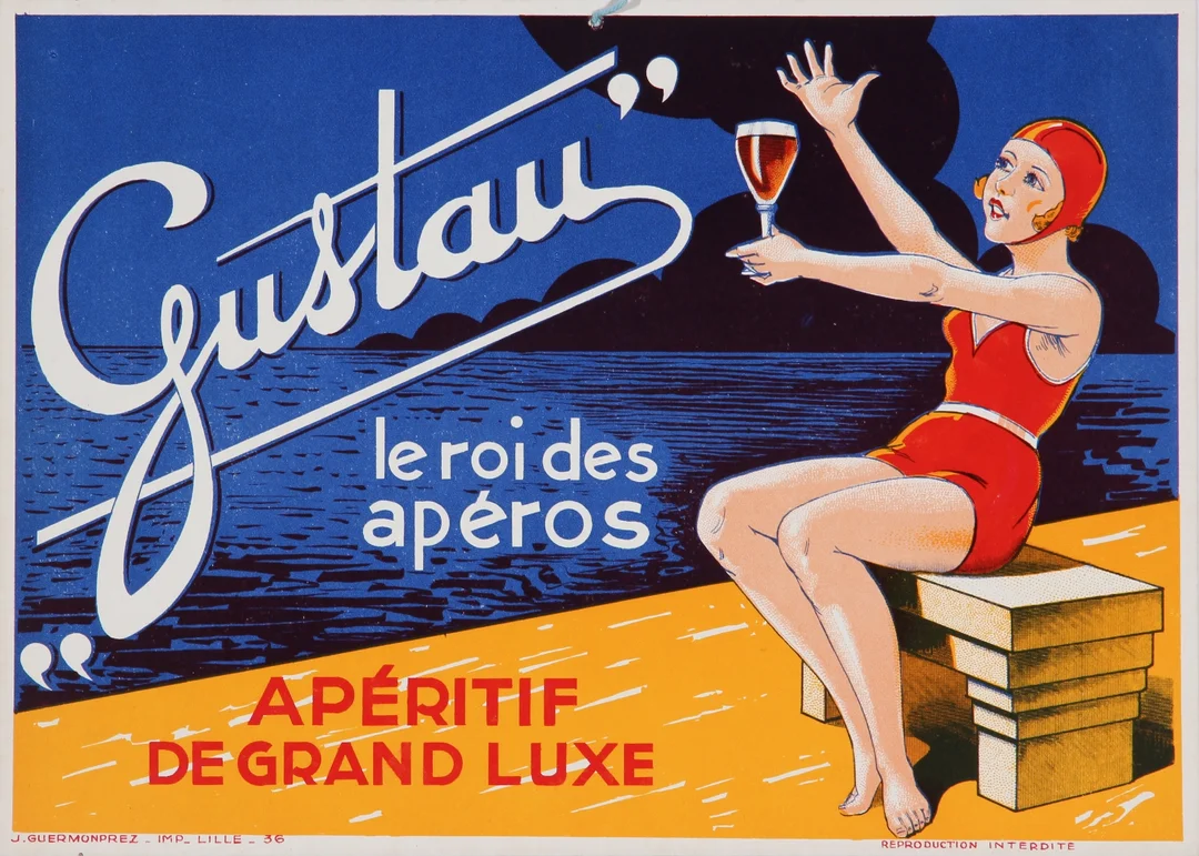 Small, French advertising sign, 'Gustau - le roi des apéros', 1936 — Paintings and sculptures/Prints and photography — Lauritz