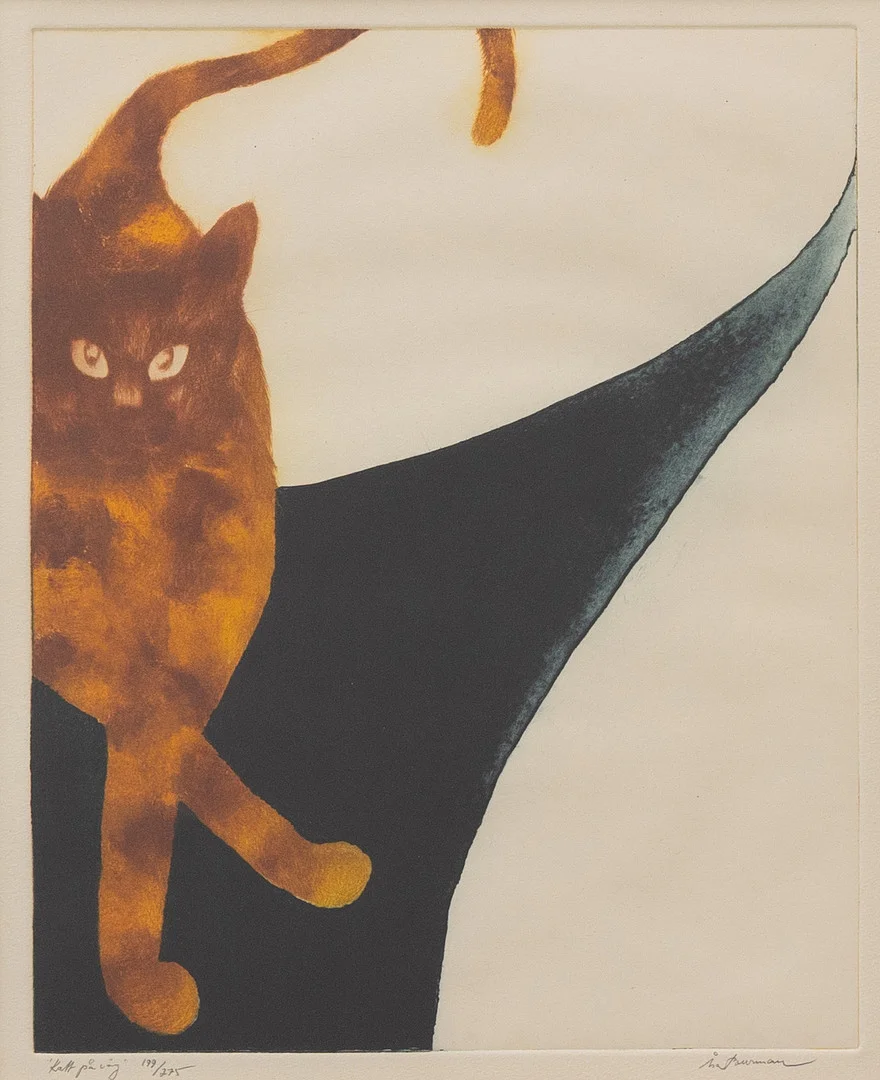 ÅSA BURMAN (FÖDD 1953). "Katt på väg", etsning nr 199/275, signerad. — Engravings & Prints — Garpenhus Auktioner