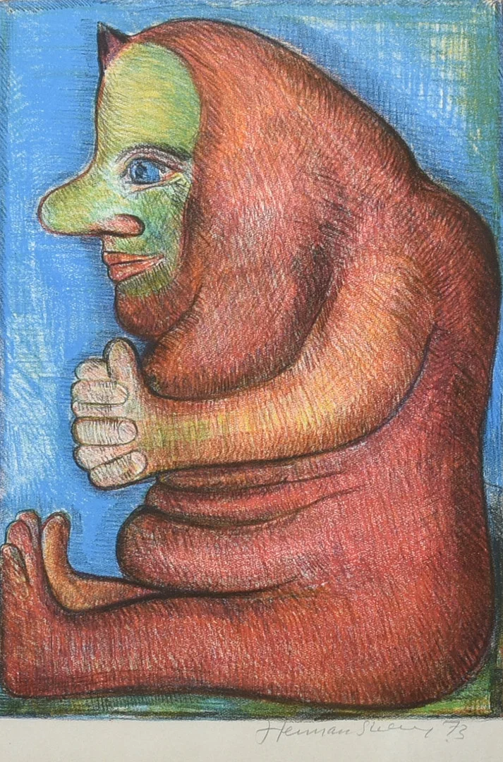 HERMAN STILLING. (1925 - 1996) Litografi. "Den Røde Trold". Signeret '73. — Paintings — Sørensen Auktioner