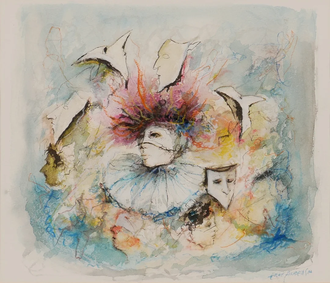 ARNE ANDERSON. "Masken", blandteknik. — Paintings — Auktionsfirma Kenneth Svensson i Kalmar