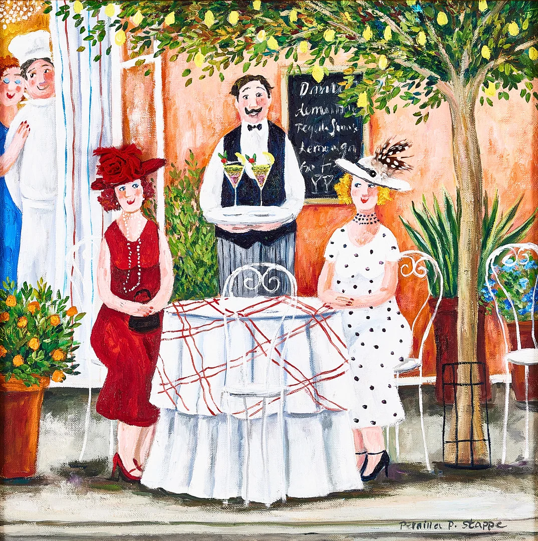 PERNILLA STAPPE (FÖDD 1967). Möte på restaurangen, olja på duk. — Paintings — Stockholms Auktionsverk Magasin 5