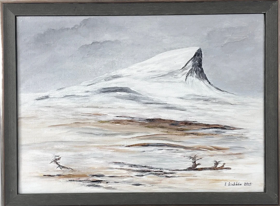 INGER LINDSTRÖM. "Vårtvinter vid Mittåkläppen" akryl på duk, signerad & daterad I. Lindström 2015. — Paintings — Roslagens Auktionsverk