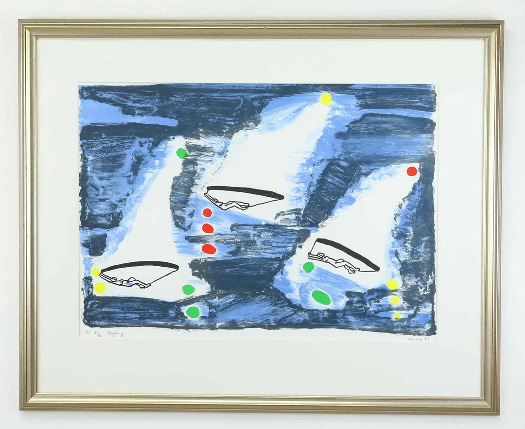 HANS VIKSTEN (1926-1987). Färglitografi, HC, "Segling" , numrerad 36/40, signerad och daterad -83. — Engravings & Prints — Hälsinglands Auktionsverk