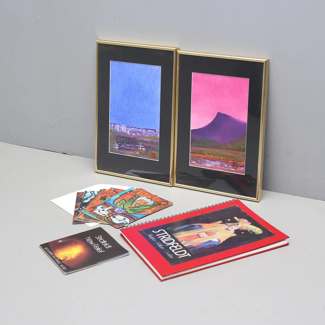 ALF STRIDFELDT. 2 målningar samt konstbok med 3 litografier, sigill-signerade samt signerade/numrerade. — Paintings — Auktionshuset Thelin & Johansson
