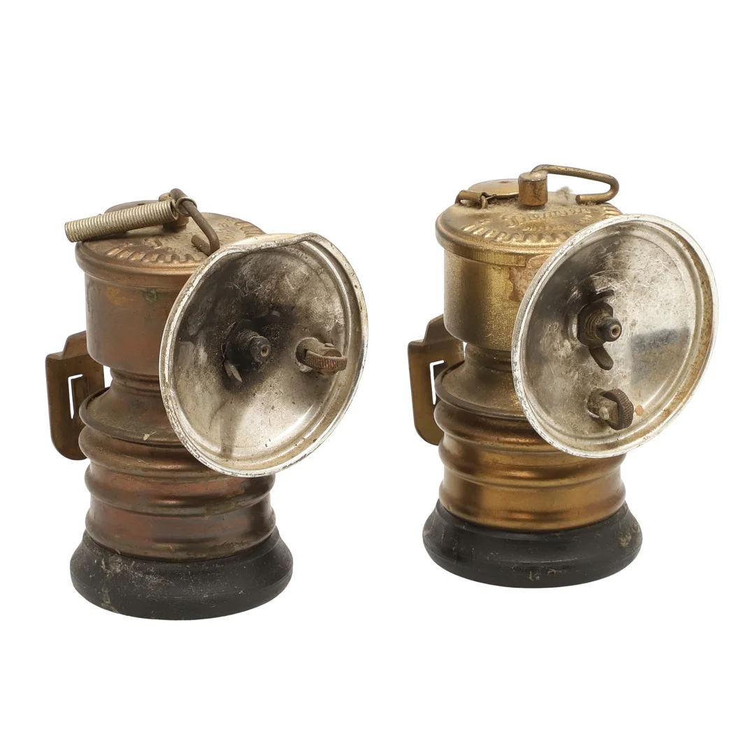 A PAIR OF EARLY 20TH CENTURY BRASS 'PREMIER' BRITISH MADE CARBIDE MINER'S LAMPS. — Miscellaneous — Lawrences Auctioneers