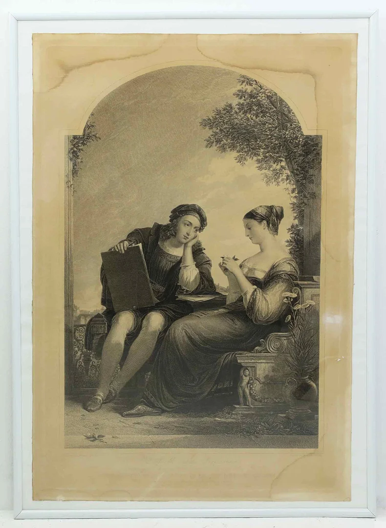 LUMB STOCKS (1812-1892). gravyr, "Raffaelle och Fornarnia", efter Sir Augustus Wall Callcott (1779-1844), London 1843. — Engravings & Prints — Hälsinglands Auktionsverk