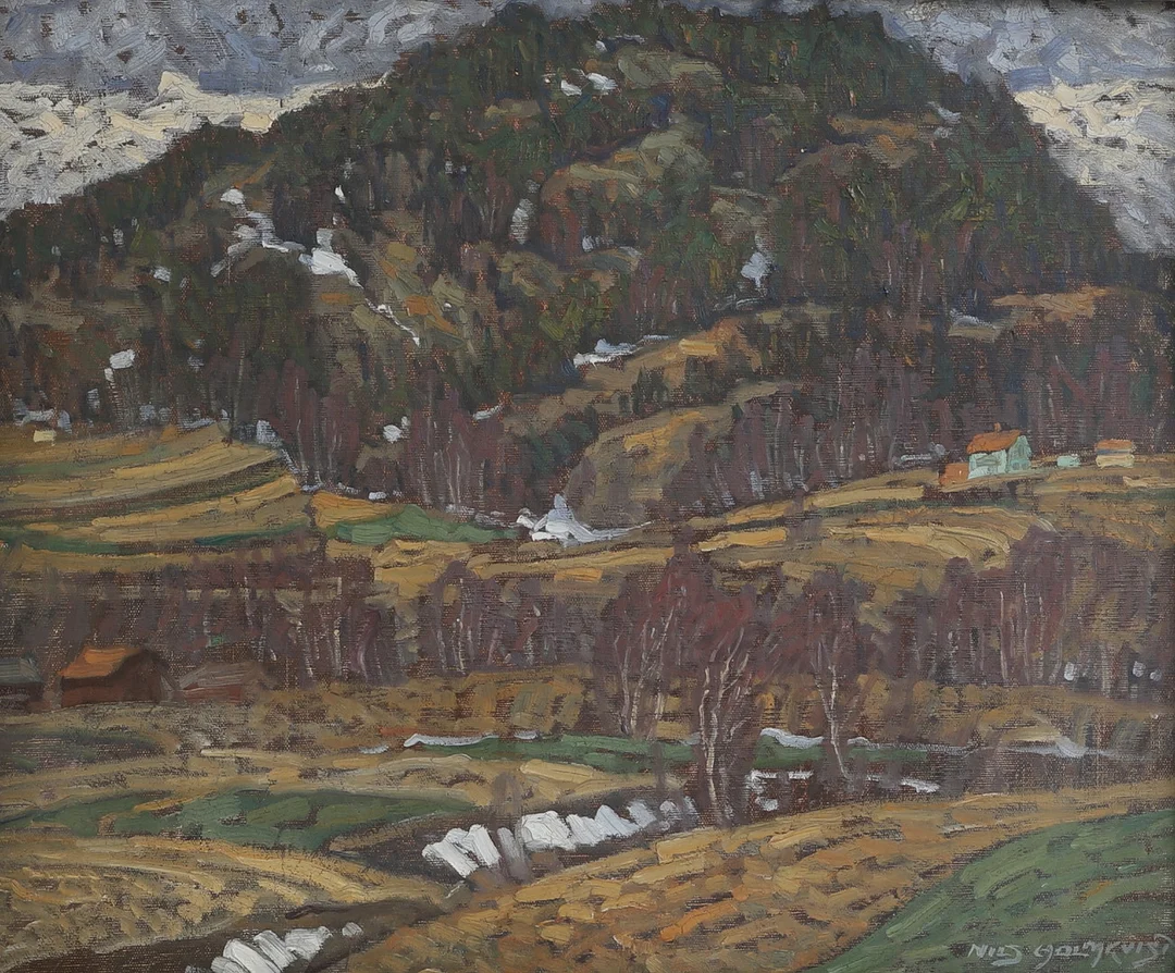 NILS HOLMKVIST. Olja på duk, Landskap, signerad. — Paintings — RA Auktionsverket Norrköping