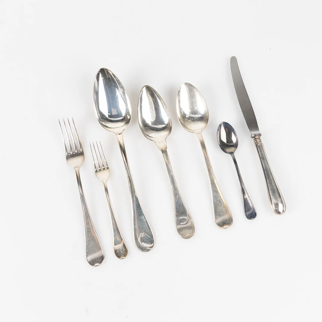 BESTICK, 27 delar, "Svensk rund", silver, GAB / CGH / ESH, Stockholm. — Silver — Stockholms Auktionsverk Helsingborg