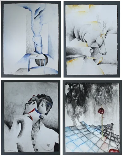 BLÄTTERSTEIN. 4 x Mischtechnik Hochformat, signiert & datiert, ca. 50 x 65 cm. — Drawings — Stockholms Auktionsverk Düsseldorf/Neuss