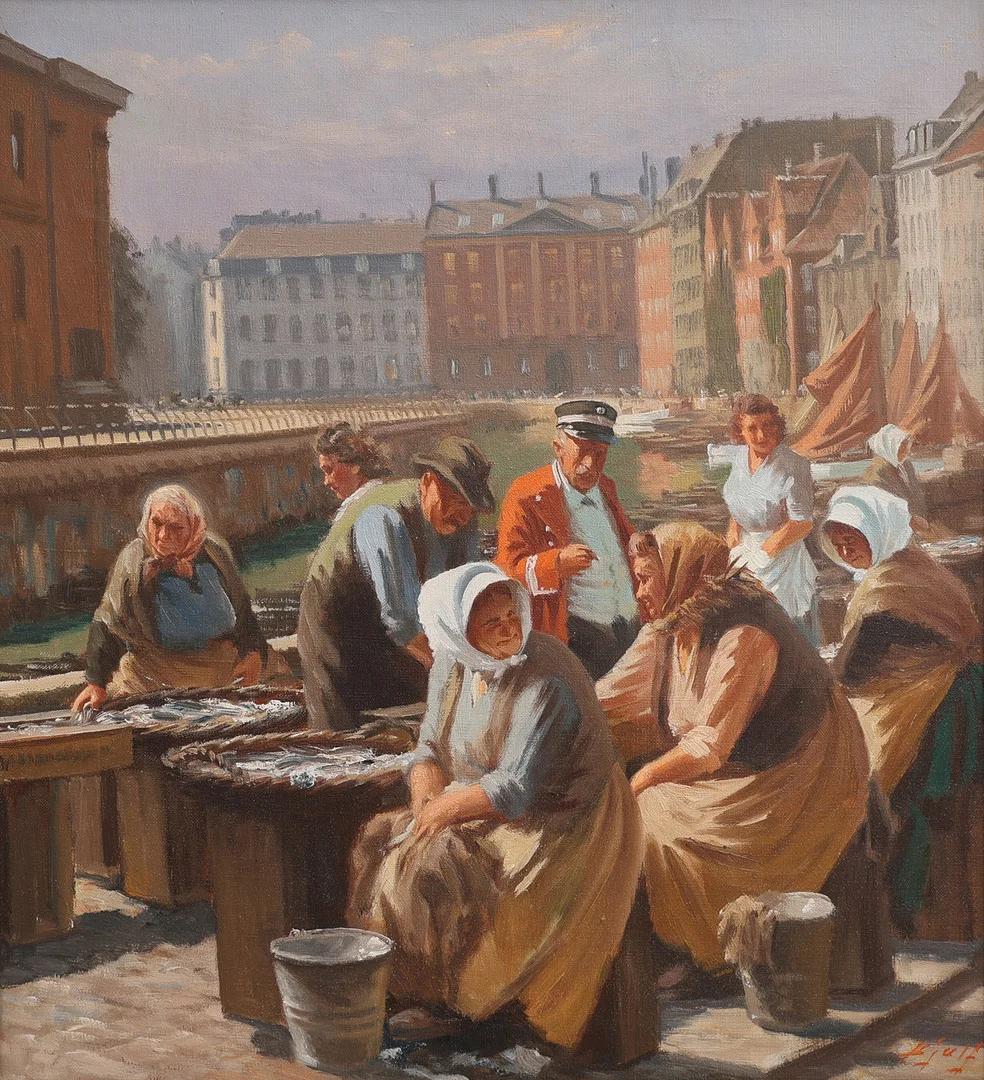 SØREN CHRISTIAN BJULF. FISKETORVET, OLJA PÅ DUK, SIGNERAD. — Paintings — Crafoord Auktioner Lund