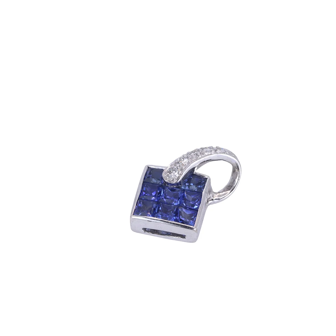 18CT GOLD SAPPHIRE & DIAMOND PENDANT. — Brooches & Pendants — Chalkwell Auctions