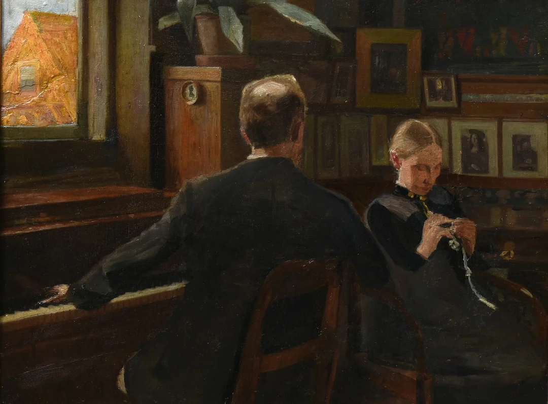 GEORG NICOLAI AACHEN. TILSKREVET. (1860-1912) Interiørstudie, olie på lærred. Danmark, 19 årh. — Paintings — Sørensen Auktioner